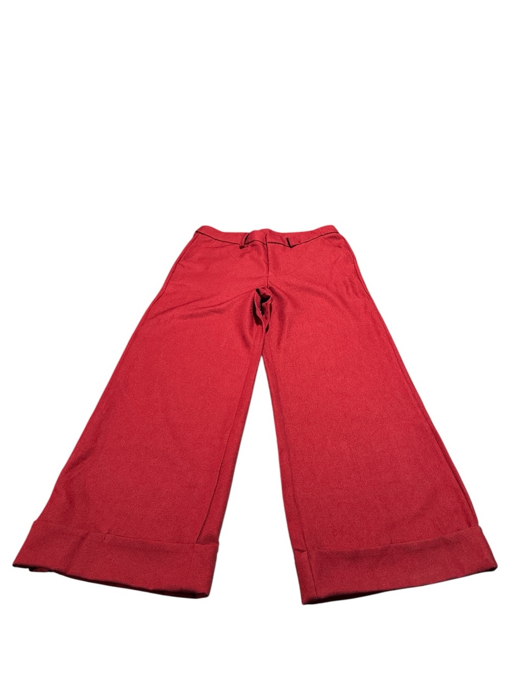SHEINBAE is Red High-Rise Wide Leg Pants with Cuffed Hem